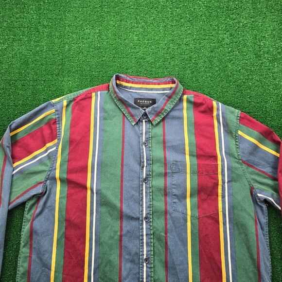 Pacsun Shirt Mens XL Multicolor Striped Button Up Long Sleeve Preppy Colorful - Picture 2 of 8